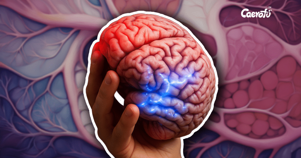 一只手托着发出人脑，象征大脑在睡眠中进行修复与记忆整合。